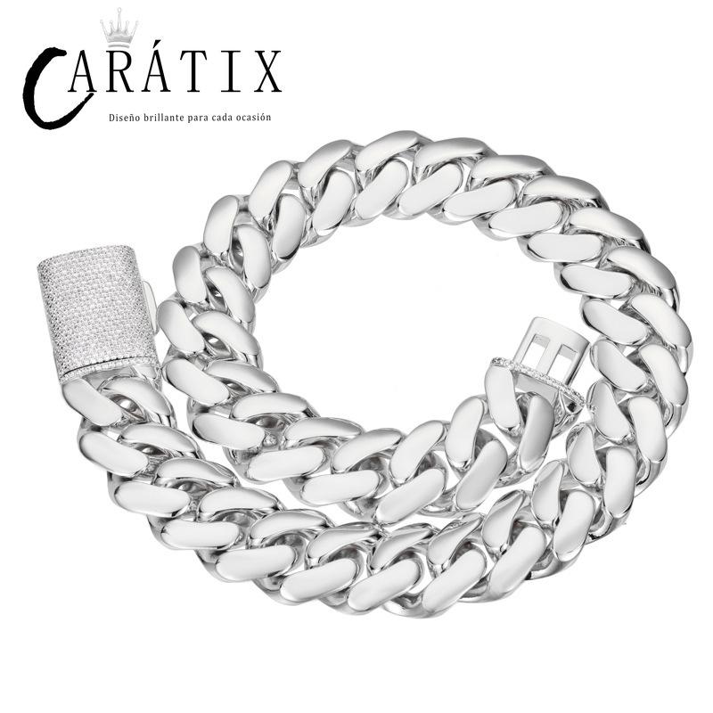 CARÁTIX 20mm Iced Out Cuban Link Chain Necklace – Heavy CZ Rhombus Hip Hop Bling Jewelry for Men | Rapper Curb Choker Gift