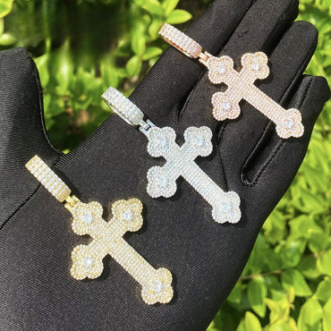 Iced Out "Cloud Cross" Pendant | Men's Real Copper CZ Necklace - CaratixJewelry