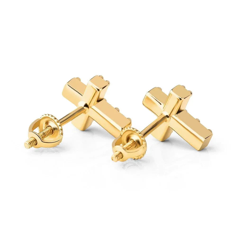 14K Rose Gold & .925 Silver Holy Cross Simulated Bling Earrings - CaratixJewelry