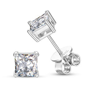 1CT VVS Diamond Princess Cut 925 Sterling Silver Stud Earrings