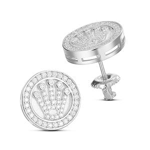 Classic 925 Silver Genuine VVS Diamond King’s Crown Hip Hop Earrings – Iced Out Jewelry