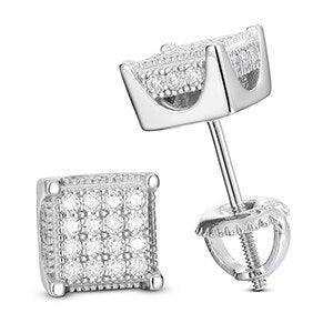 3D Cube Genuine VVS 925 Solid Silver Hip Hop Bling Earrings - CaratixJewelry