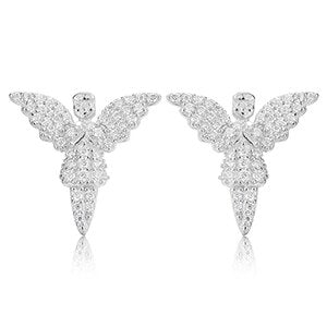 18K Gold 925 Solid Silver Guardian Angel VVS Diamond Bling Earrings – Hip Hop Jewelry