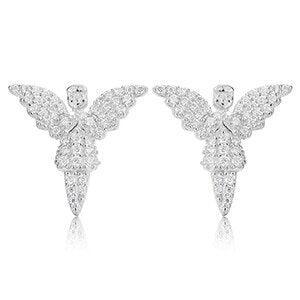 18K Gold 925 Solid Silver Guardian Angel VVS Bling Earrings - CaratixJewelry