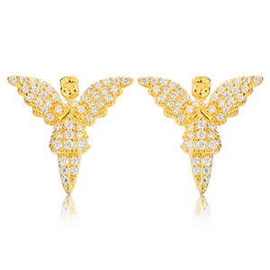 18K Gold 925 Solid Silver Guardian Angel VVS Diamond Bling Earrings – Hip Hop Jewelry