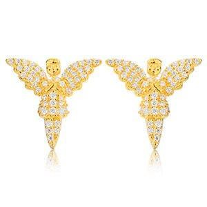 18K Gold 925 Solid Silver Guardian Angel VVS Bling Earrings - CaratixJewelry
