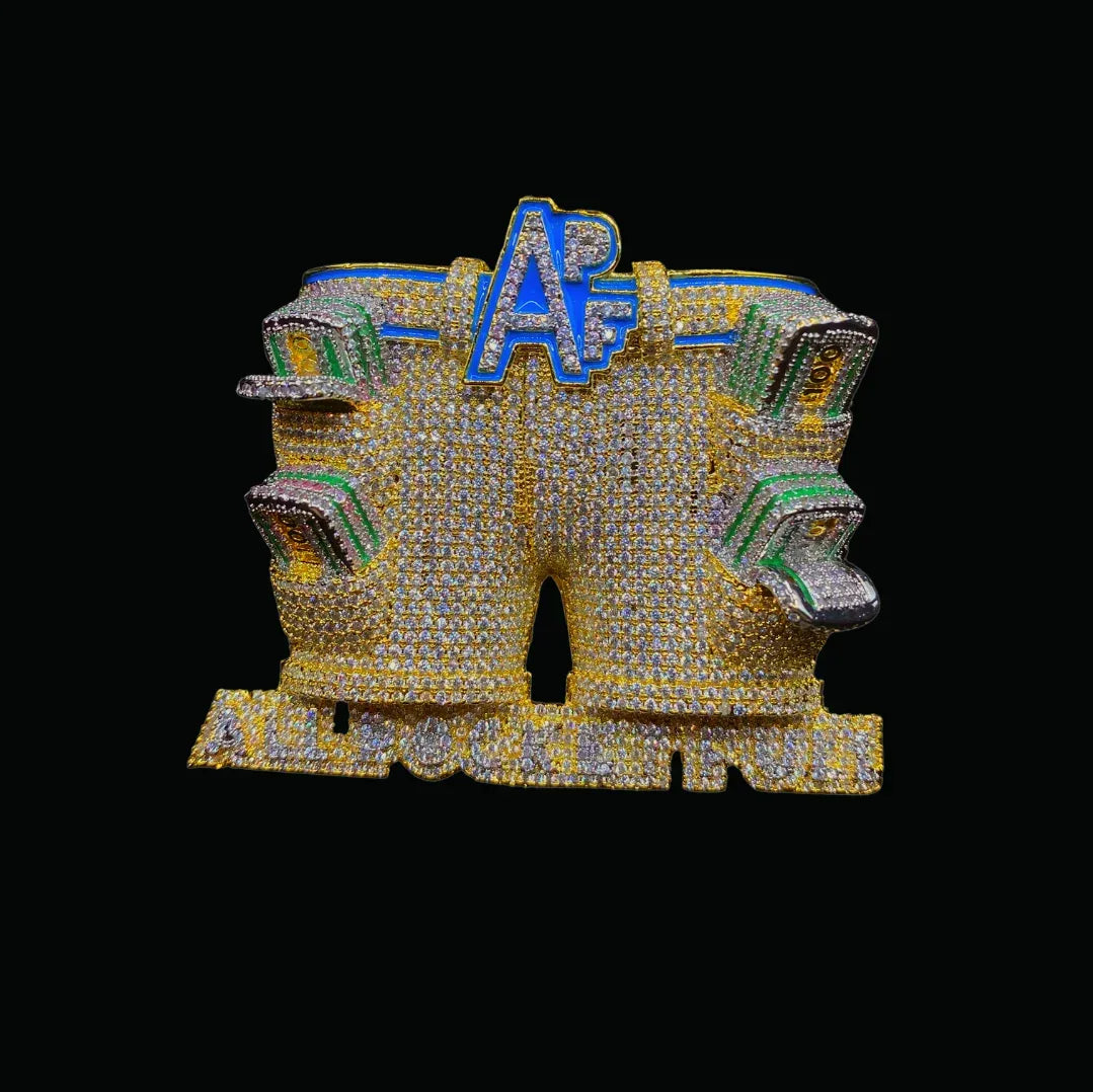 APF All Pocket Full Money Iced Out Letter Pendant Necklace – Custom Hip Hop Jewelry for Men - CaratixJewelry