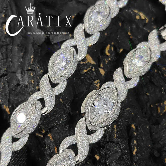 CARÁTIX 15mm Eye Shape Infinite Cuban Link Chain Necklace – Iced Out Hip Hop Bling Choker Jewelry for Women | Statement Gift