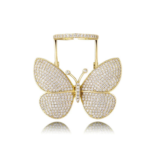 Women's Iced Out Butterfly Open Ring | Adjustable Wing Motif Band | Caratix