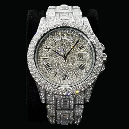 Day Date Roman Numerals VVS Iced Out Watch – Luxury Hip Hop Style - CaratixJewelry