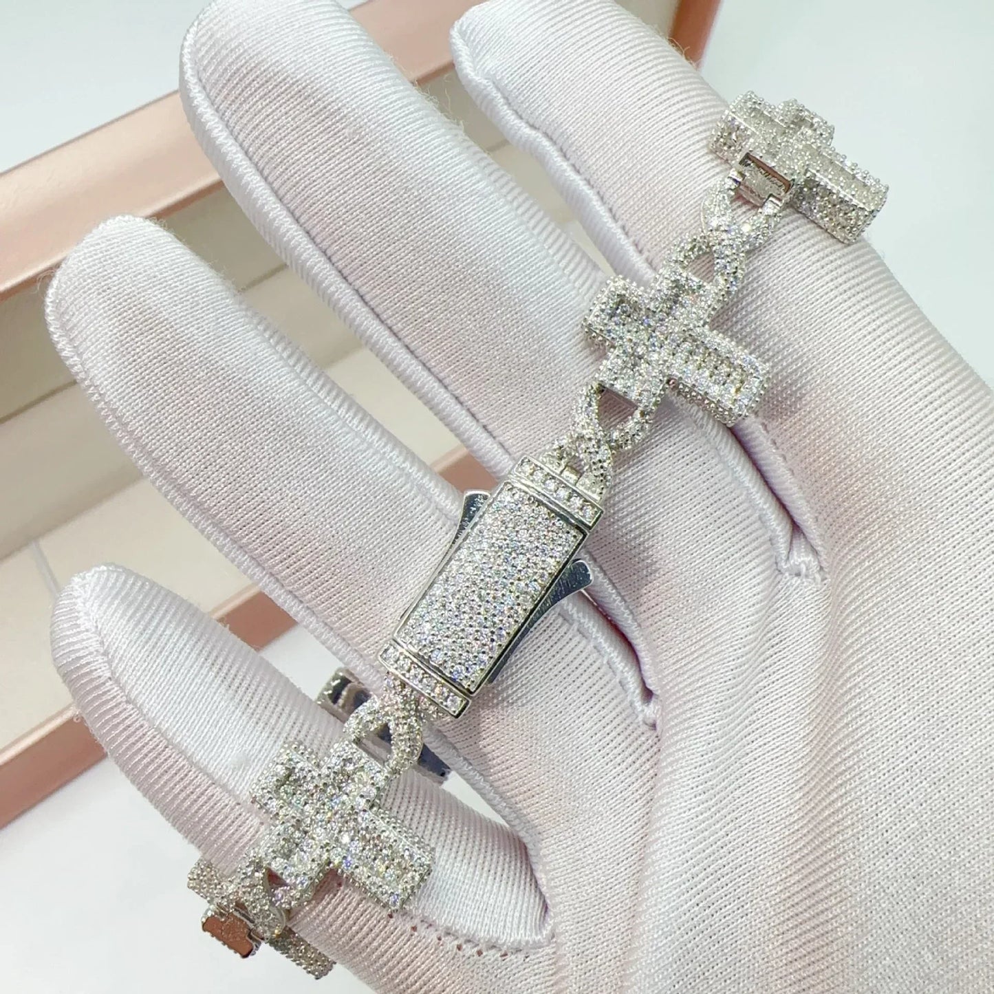 16mm Moissanite Cuban Link Chain with Cross Pendant – S925 Sterling Silver Iced-Out Hip Hop Necklace - CaratixJewelry