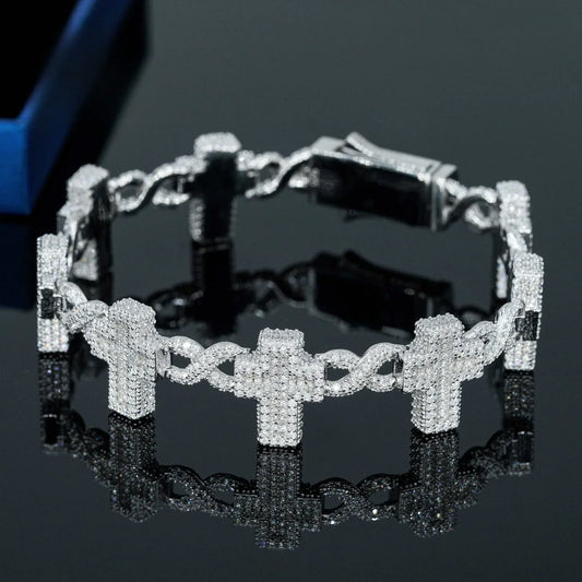 16mm Moissanite Cuban Link Chain with Cross Pendant – S925 Sterling Silver Iced-Out Hip Hop Necklace - CaratixJewelry