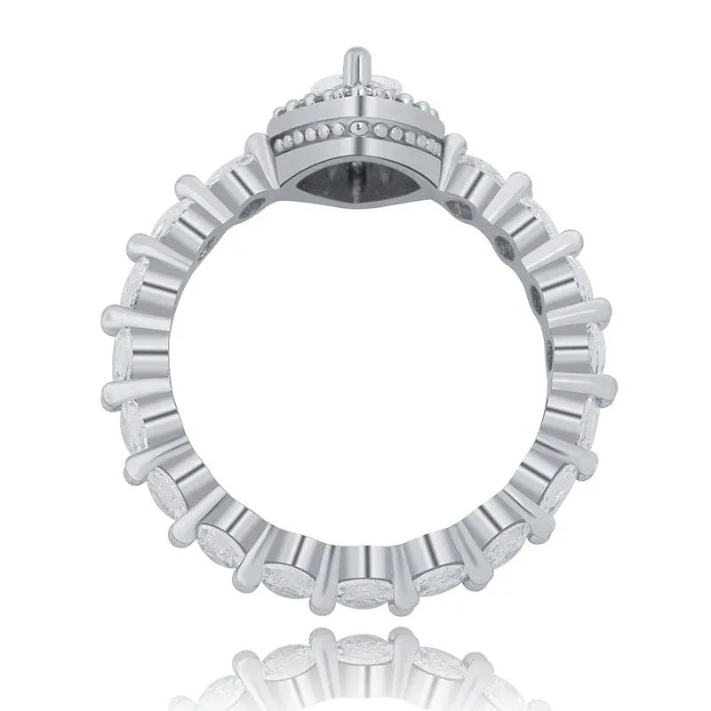 Women's Iced Out Oval Crown Ring | Royal Tiara Motif Pave Band | Caratix