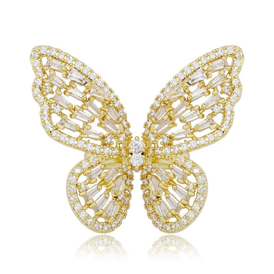Iced Out Butterfly Open Ring | Adjustable Butterfly Motif Band | Caratix