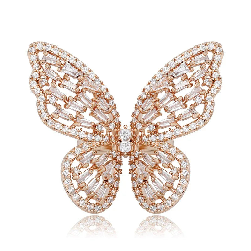 Iced Out Butterfly Open Ring | Adjustable Butterfly Motif Band | Caratix