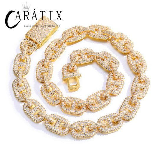 CARÁTIX Geometric Lock Chain | 14mm 5A+ CZ Iced Out Hip Hop Necklace for Men