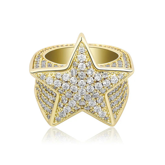 Men's Iced Out Star Ring | Full Pave Zirconia Pentagram Band | Caratix
