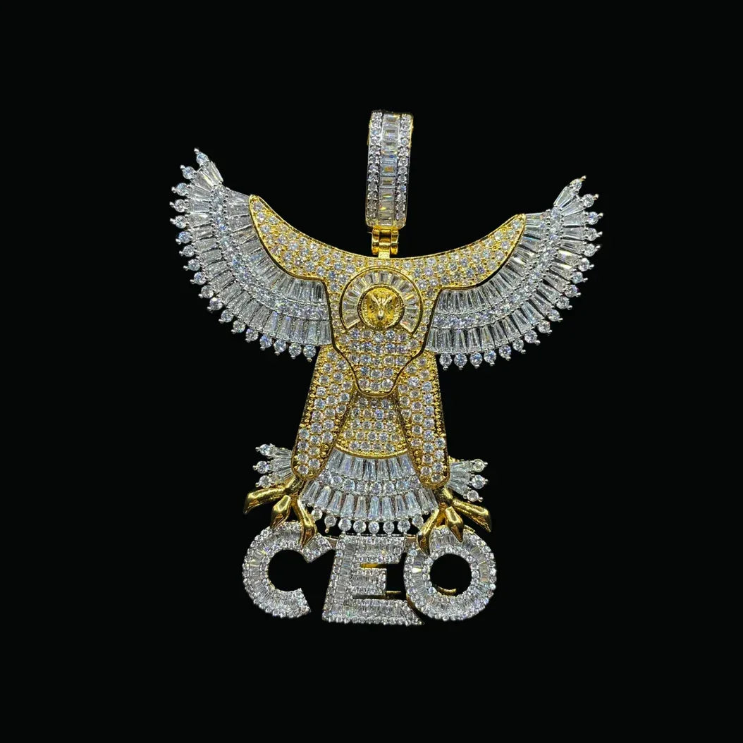 Eagle CEO Iced Out Letter Pendant Necklace – Custom Hip Hop Jewelry for Men - CaratixJewelry