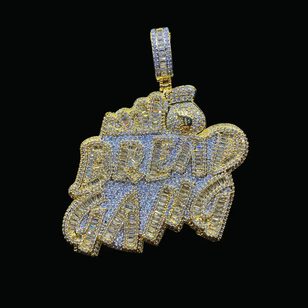 Bread Gang Iced Out Letter Pendant Necklace – Custom Hip Hop Jewelry for Men - CaratixJewelry
