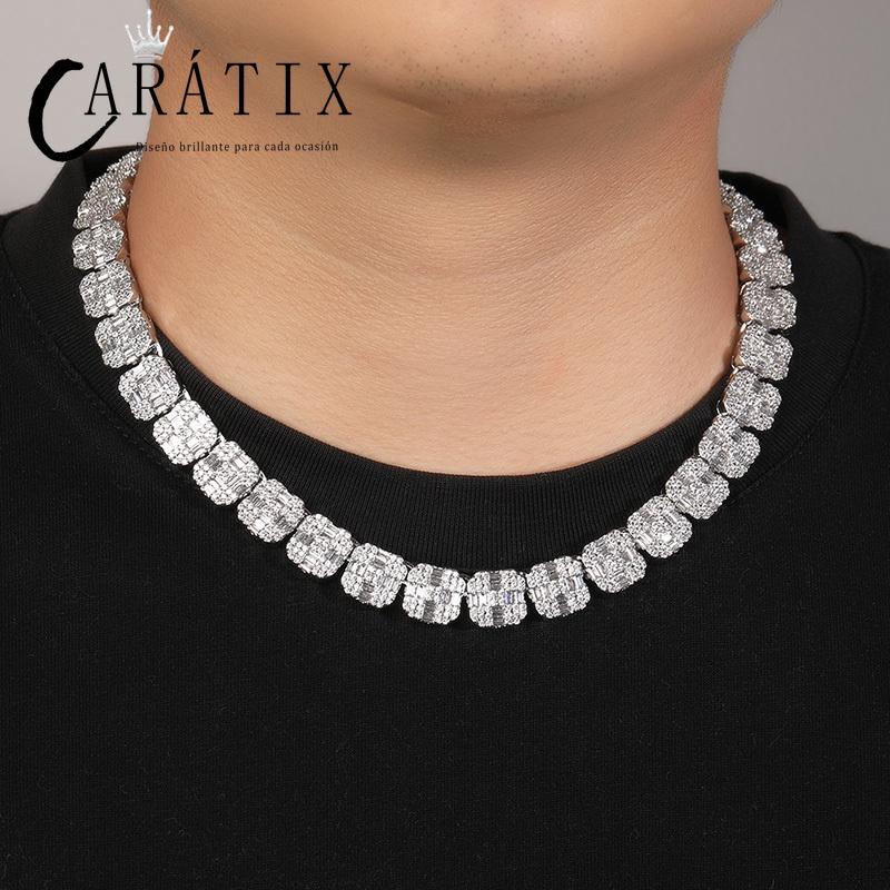 CARÁTIX - Hip Hop 5A+ Square CZ Stone Bing Iced Out Cross Pattern Solid Tennis Link Chain Chokers Necklaces for Men Rapper Jewelry Valentine's Day Gift for Men & Girls & Boys Mothers' Day Gift #Springtok
