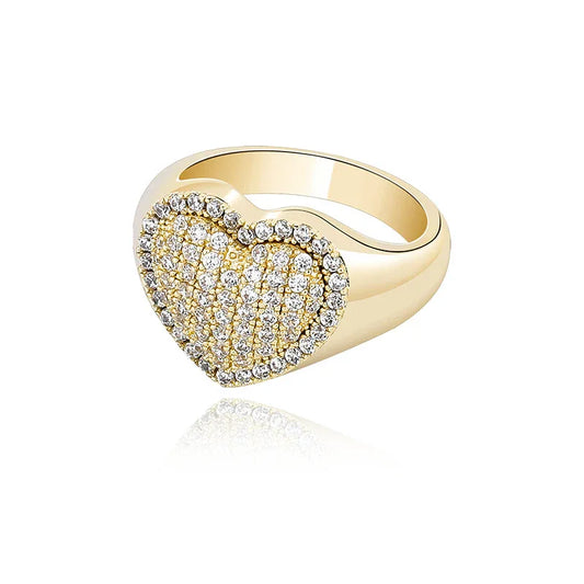 Couple's Heart Hip Hop Ring | Iced Out Zirconia Band | Caratix
