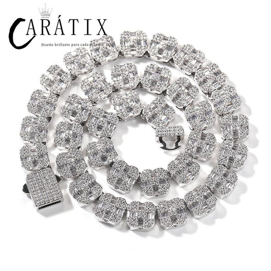 CARÁTIX - Hip Hop 5A+ Square CZ Stone Bing Iced Out Cross Pattern Solid Tennis Link Chain Chokers Necklaces for Men Rapper Jewelry Valentine's Day Gift for Men & Girls & Boys Mothers' Day Gift #Springtok