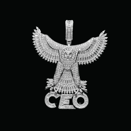 Eagle CEO Iced Out Letter Pendant Necklace – Custom Hip Hop Jewelry for Men - CaratixJewelry
