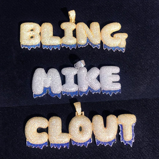 Blue Finish Iced Out Personalized Custom Name Necklace Pendant - Luxury Custom Jewelry - CaratixJewelry