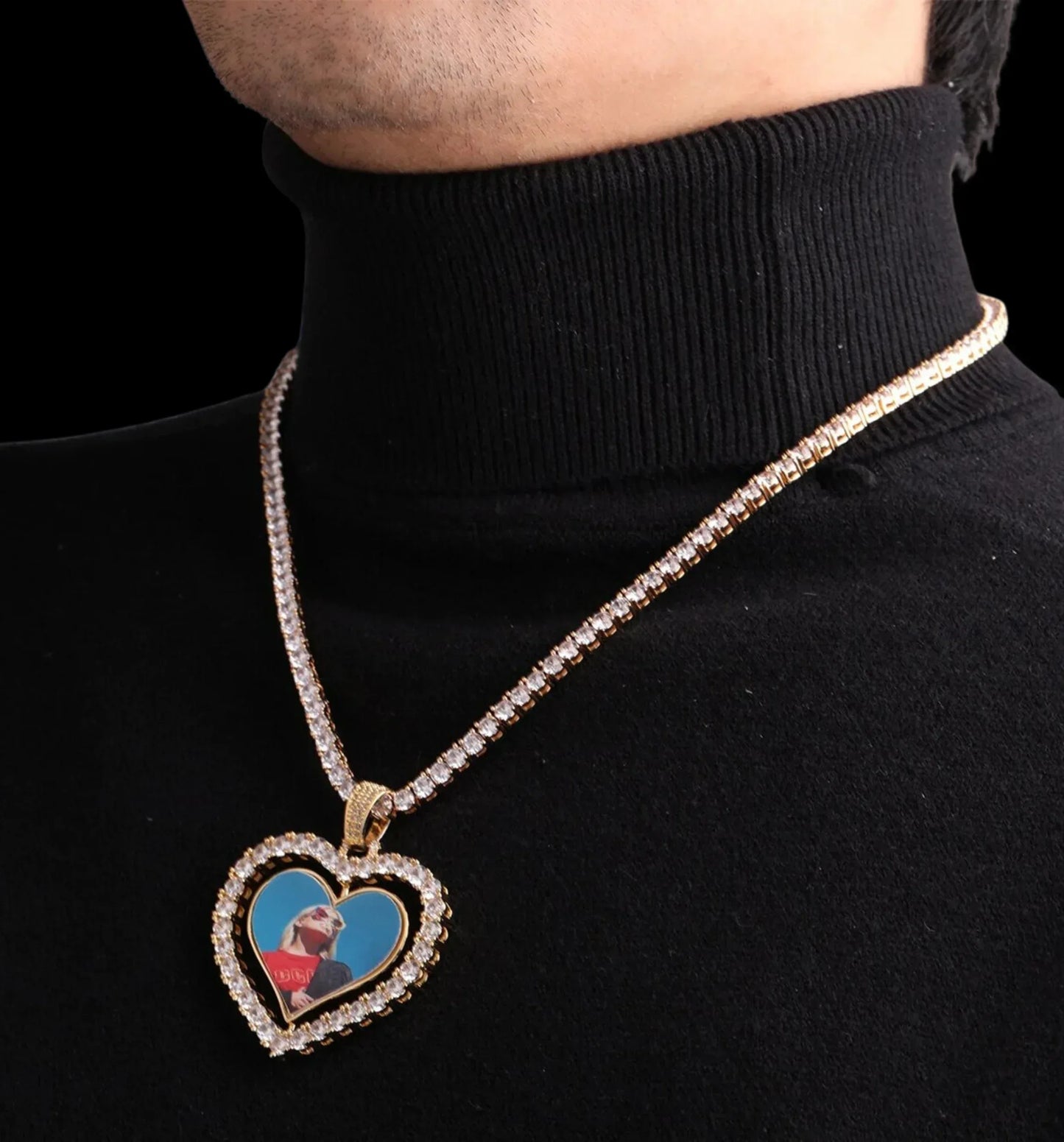 Rotating Double-Sided Heart Custom Photo Pendant Necklace – Iced Out Hip Hop Jewelry - CaratixJewelry