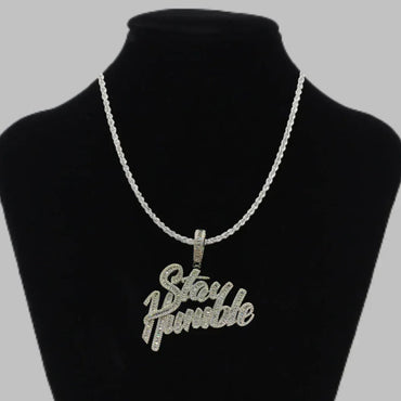 Stay Humble Iced Out Letter Pendant Necklace – Custom Hip Hop Jewelry for Men & Women - CaratixJewelry