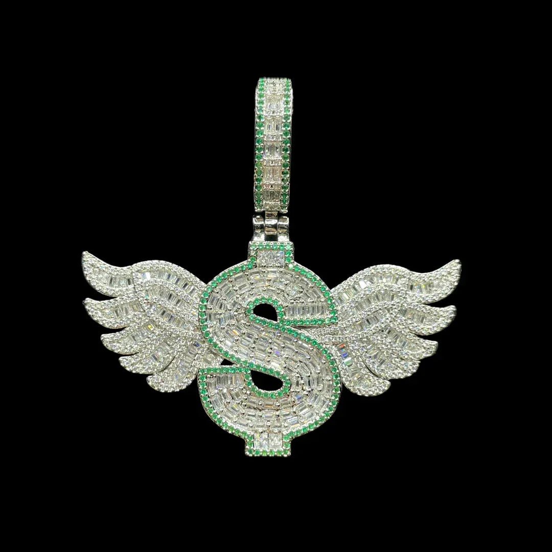 Dollar Sign with Wings Iced Out Pendant Necklace – Custom Hip Hop Jewelry for Men - CaratixJewelry