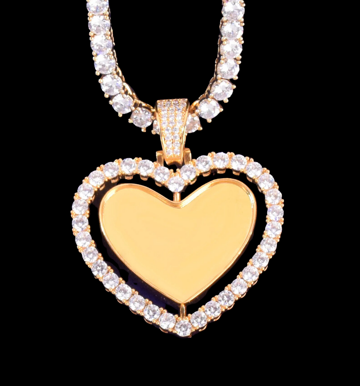 Rotating Double-Sided Heart Tennis Custom Photo Pendant Necklace – Iced Out Hip Hop Jewelry