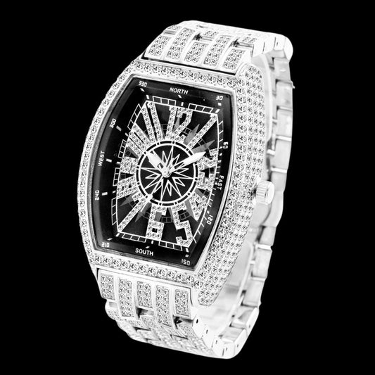 Star Sky Compass Dial Bling Iced Out Diamond Watch – Luxury Hip Hop Jewelry Watch for Men