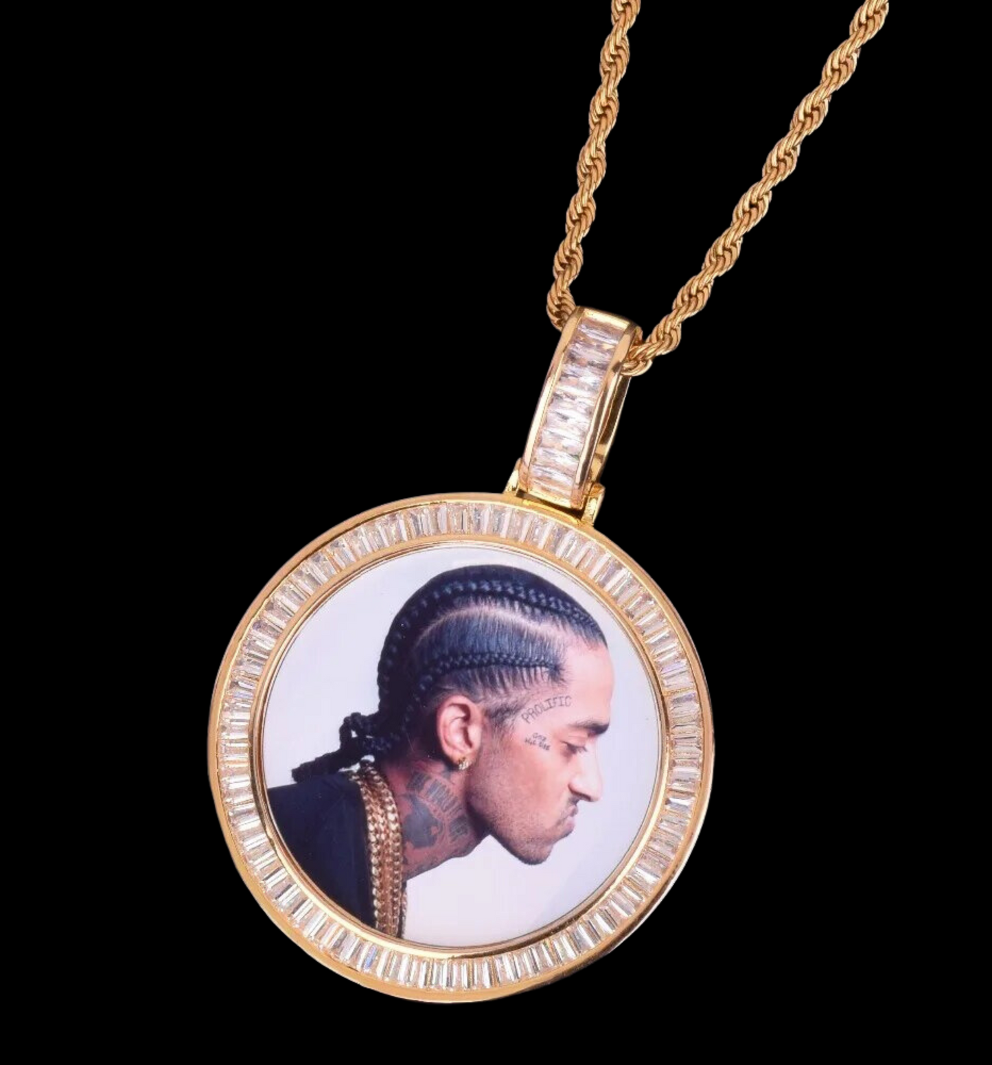 Rounded Baguette Custom Photo Pendant Necklace – Iced Out Hip Hop Jewelry - CaratixJewelry