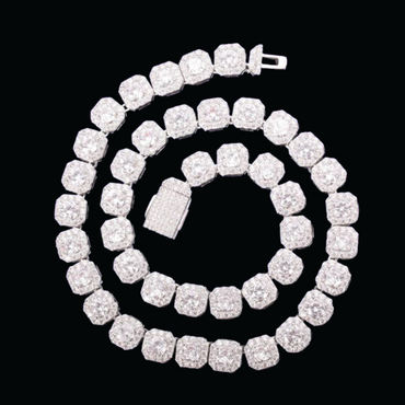9MM Square Clustered Tennis Iced Out Diamond Necklace Chain – Luxury Hip Hop Jewelry for Men & Women