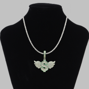 Dollar Sign with Wings Iced Out Diamond Pendant Necklace – Custom Hip Hop Jewelry for Men