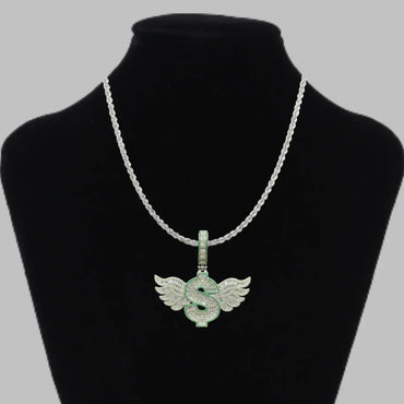 Dollar Sign with Wings Iced Out Pendant Necklace – Custom Hip Hop Jewelry for Men - CaratixJewelry
