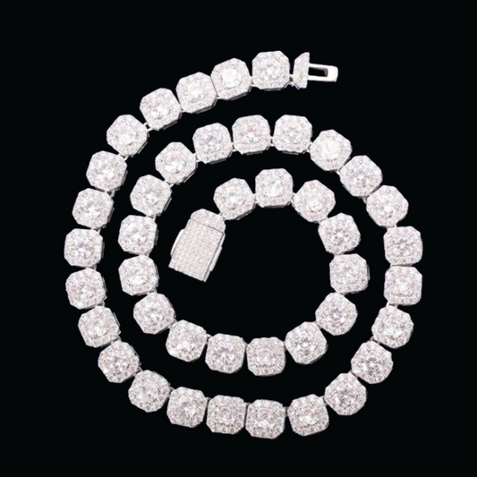 9MM Square Clustered Tennis Iced Out Diamond Necklace Chain – Luxury Hip Hop Jewelry for Men & Women