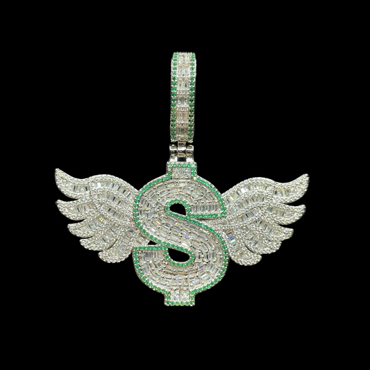 Dollar Sign with Wings Iced Out Diamond Pendant Necklace – Custom Hip Hop Jewelry for Men