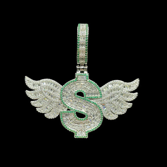 Dollar Sign with Wings Iced Out Pendant Necklace – Custom Hip Hop Jewelry for Men - CaratixJewelry