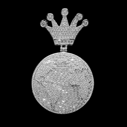Globe World Crown Bail Iced Out Pendant Necklace – Custom Hip Hop Jewelry for Men - CaratixJewelry