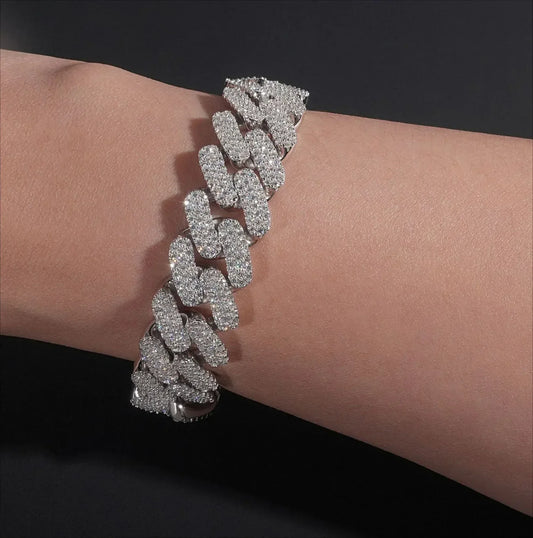 S925 Silver Moissanite Cuban Link Bracelet | Hip Hop Jewelry - CaratixJewelry