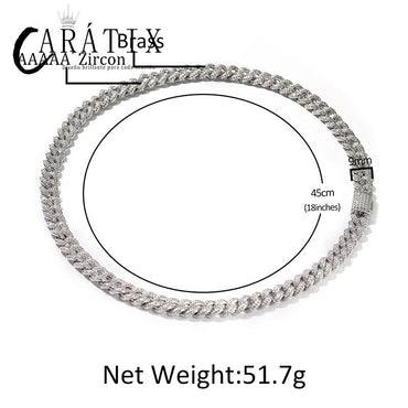 CARÁTIX 9mm Iced Out Cuban Link Chain Necklace – 5A+ CZ Solid Round Hip Hop Bling Jewelry for Men | Rapper Gift