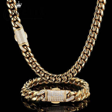 CARÁTIX - Chain Button All Made By Stainless Steel Round Cuban Miami Link Chain Necklaces for Men Hip Hop Bling Iced Out Rapper Jewelry Valentine's Day Gift for Men & Girls & Boys Mothers' Day Gift #Springtok