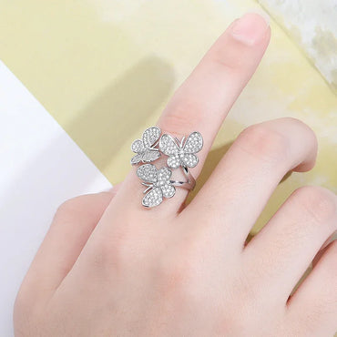 Triple Butterfly Adjustable Ring | Iced Out Micro-Pave Band | Caratix
