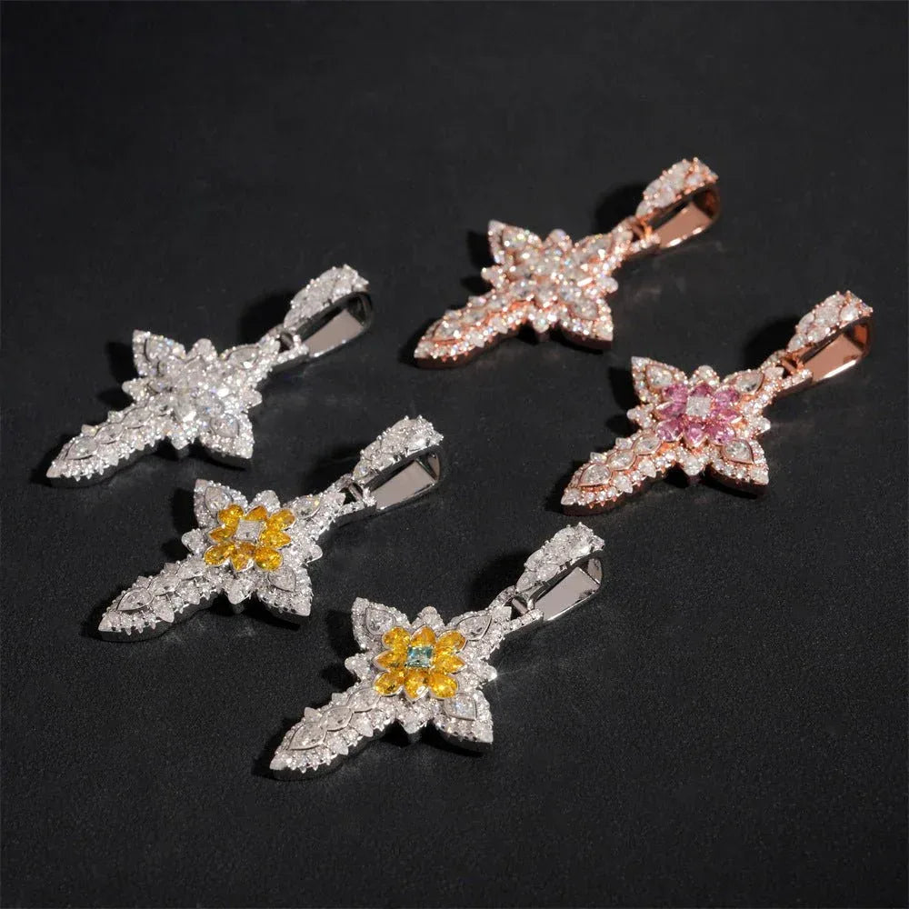2025 New Flower Cross Pendant – S925 Silver Moissanite, Fits 6.5MM Tennis Chain Necklace - CaratixJewelry