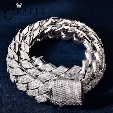 CARÁTIX Hip Hop 20mm 4-Row Rhombus Cuban Link Chain Necklace – Iced Out CZ Jewelry for Men & Women - CaratixJewelry
