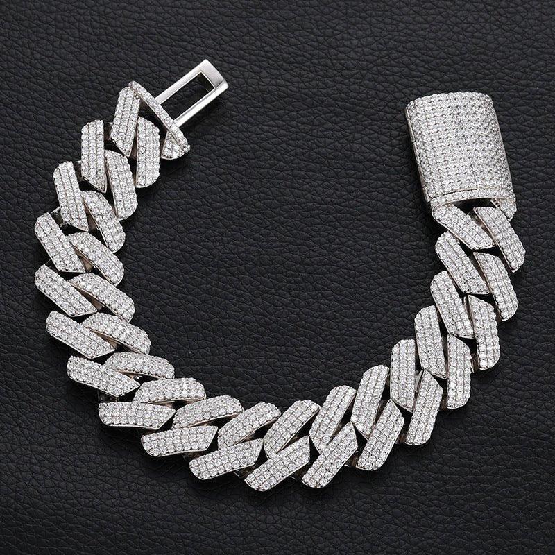 20mm Triple-Row Moissanite Cuban Link Chain – S925 Sterling Silver Iced-Out -Cut Hip Hop Men’s Necklace - CaratixJewelry