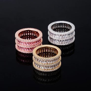 Double Row Iced Out Ring | 18K Real Gold Plated Bling Band | Caratix