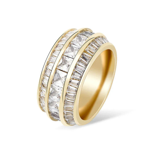 Men's Triple Row Baguette Ring | Iced Out 3-Row T-Stone Band | Caratix